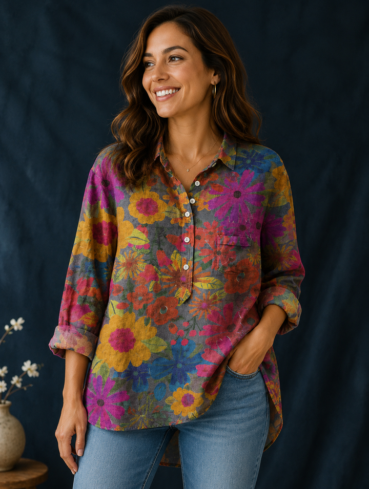 Dames Bloemen Overhemd met Knoopsluiting - Levendige Stijl