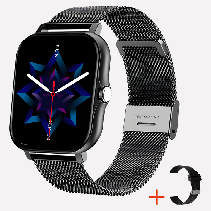 Zwarte smartwatch met gps en extra bandje