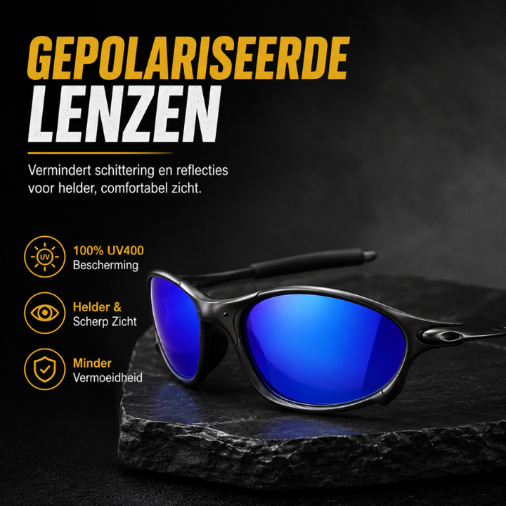 Lichtgewicht titanium heren zonnebril, sportief design, met gepolariseerde glazen voor outdoor.