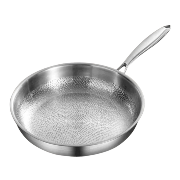 Titanium gehamerde pan in metallic zilver met ergonomische handgreep