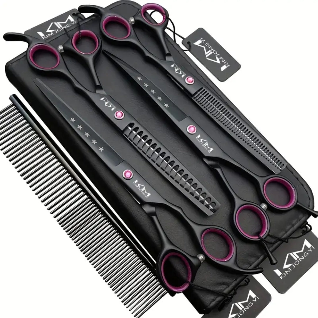 Complete professionele hondenscharen trim set in zwarte opbergetui
