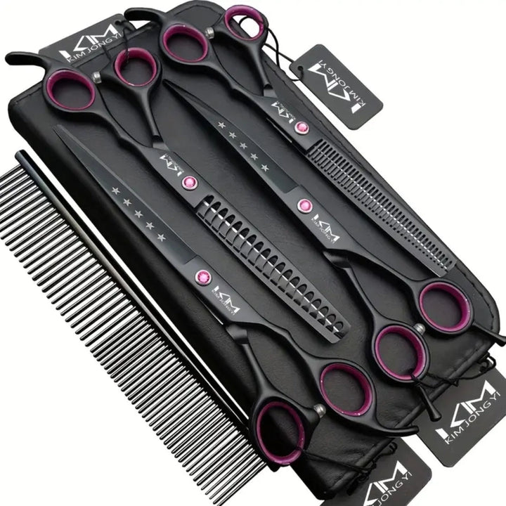 Complete professionele hondenscharen trim set in zwarte opbergetui