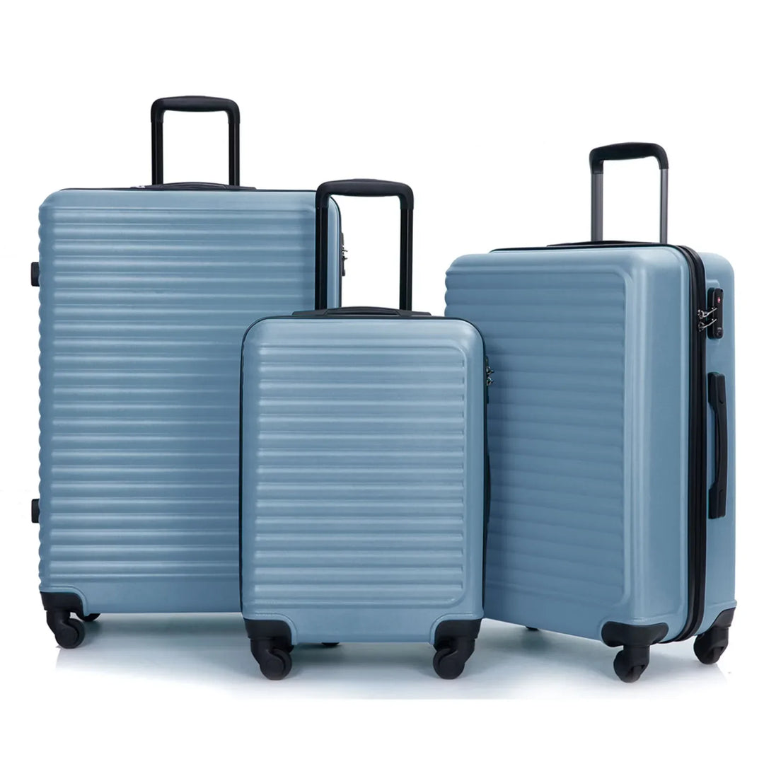 3-delige blauwe ABS-hardschaal kofferset met reiskoffers in verschillende maten. Perfect voor elke reis.