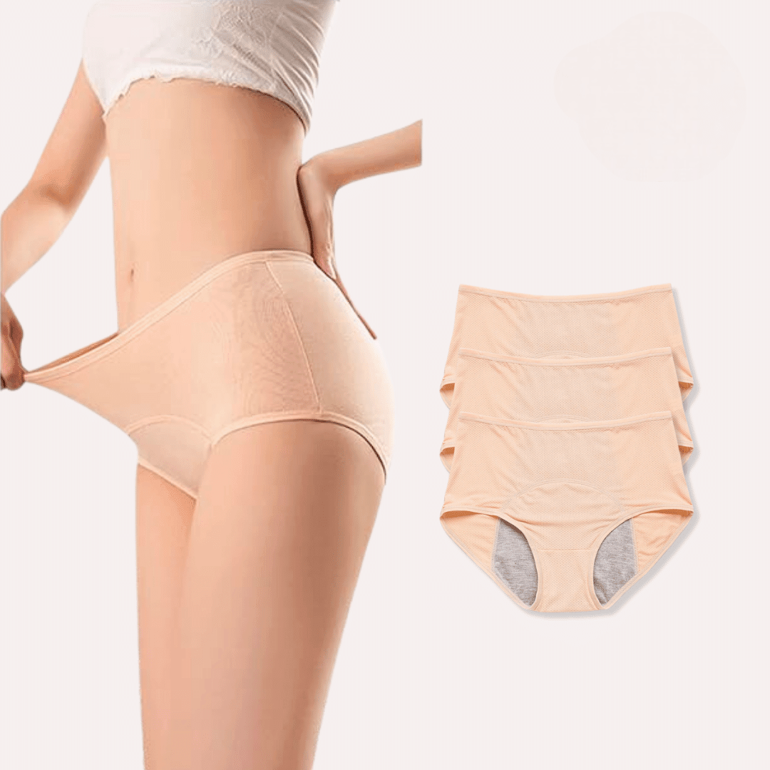 3 stuks dames lekvrij menstruatieondergoed voor comfort en optimale bescherming, herbruikbaar en ecologisch.