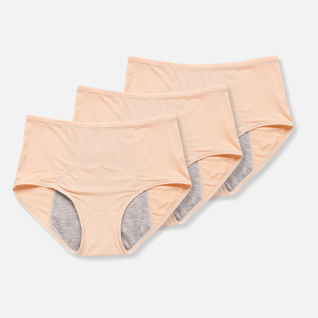 Zachte stof van lekvrij dames menstruatieondergoed, detailopname toont kwaliteit en comfort.