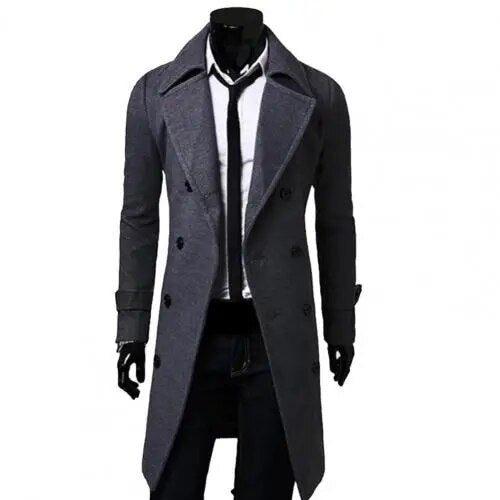 Stijlvolle heren trenchcoat, klassieke buitenmode jas met dubbele rij knopen en reverskraag.