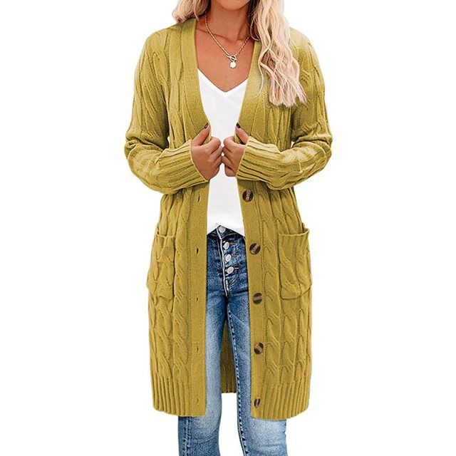 Comfortabel lang gebreid vest voor dames in geel