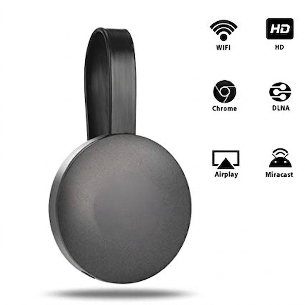 Compacte draadloze videostreamer aangesloten op tv, voor smart home entertainment en 4K media streaming.