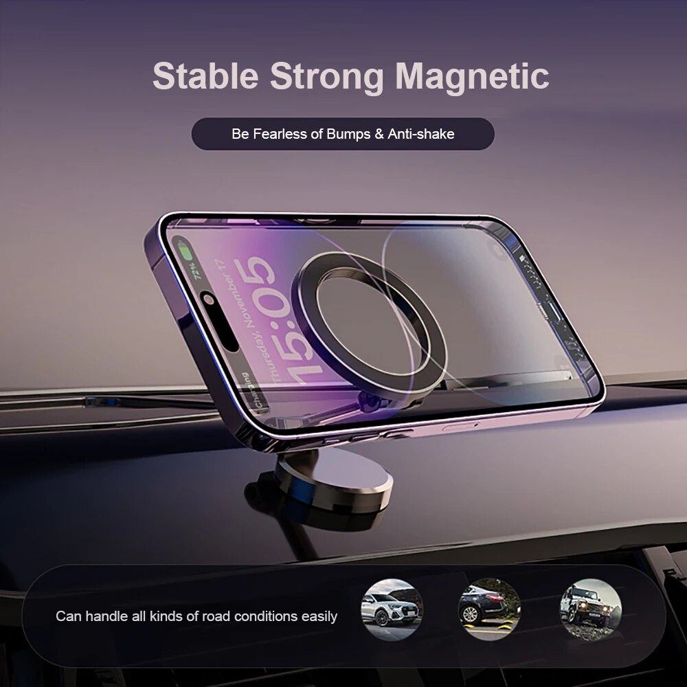 Magnetische telefoonhouder voor dashboard, opvouwbaar en sterk, houdt je smartphone stevig vast in de auto.