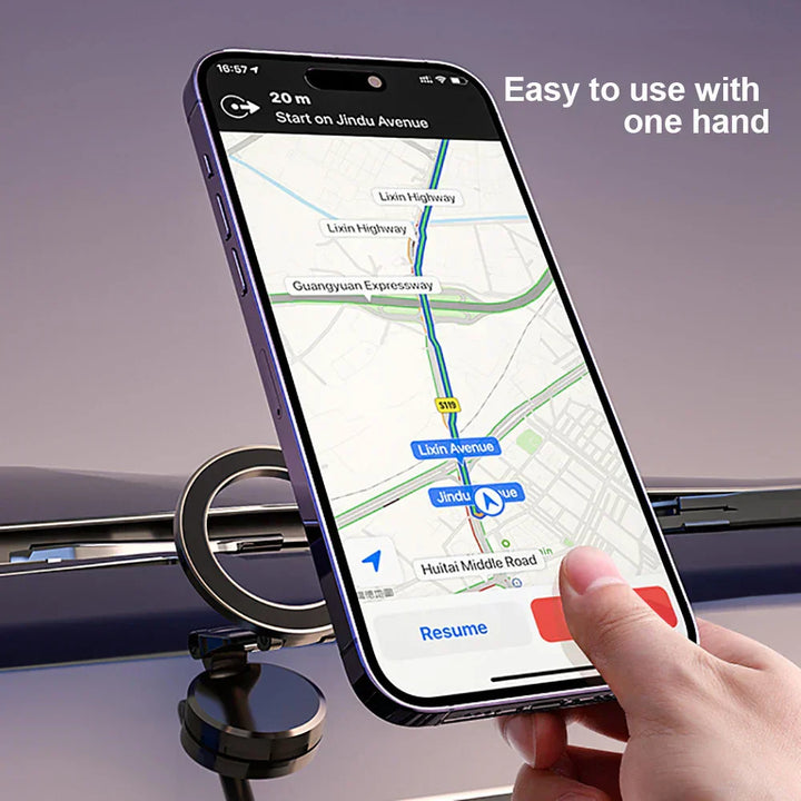 Compacte opvouwbare magnetische telefoonhouder voor de auto, bespaart ruimte en houdt je smartphone binnen handbereik.