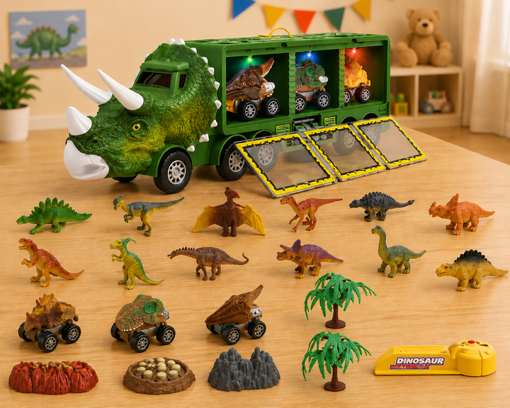 Dino Truck - Speelgoedtruck met Dino's - Vrachtwagen & Geluid