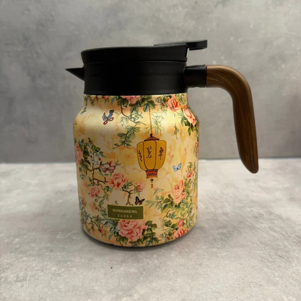 Robuuste RVS hotpot theepot met theezeef, gebouwd voor dagelijks warmhoudpot gebruik in de keuken.