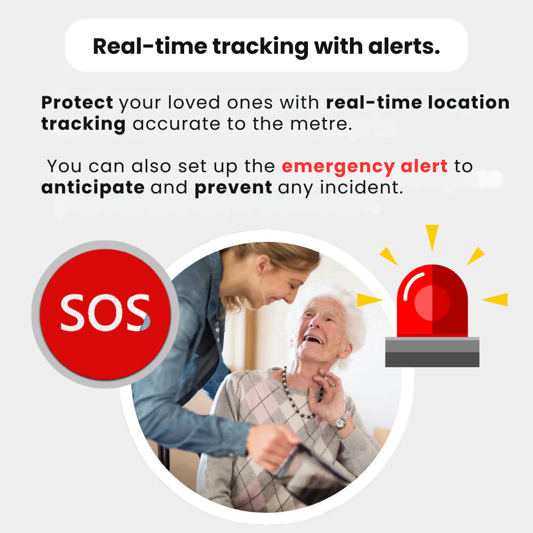Overzicht van de noodmeldsleutel en real-time tracking voor senioren