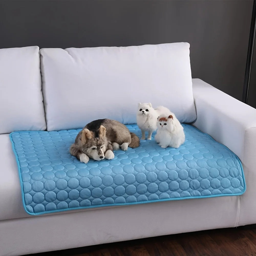 Kortharige kat rust comfortabel op de zelfkoelende mat, ideaal voor huisdieren in de hitte.