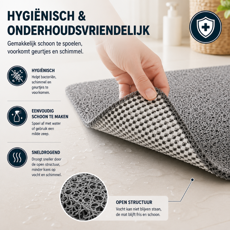 Douchemat in een moderne badkameromgeving, klaar voor gebruik