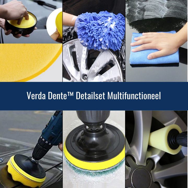Detailingset met zachte borstels en microvezeldoeken voor krasvrije interieur auto reiniging en autoverzorging.