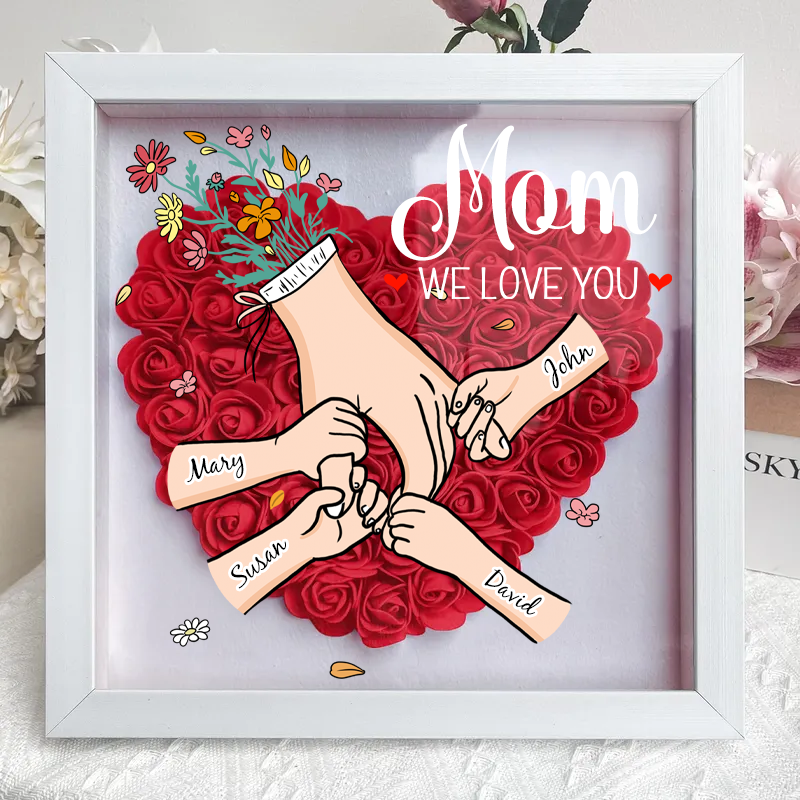 Vierkante schaduwdoos met gepersonaliseerde bloemen, familie interieur decoratie.