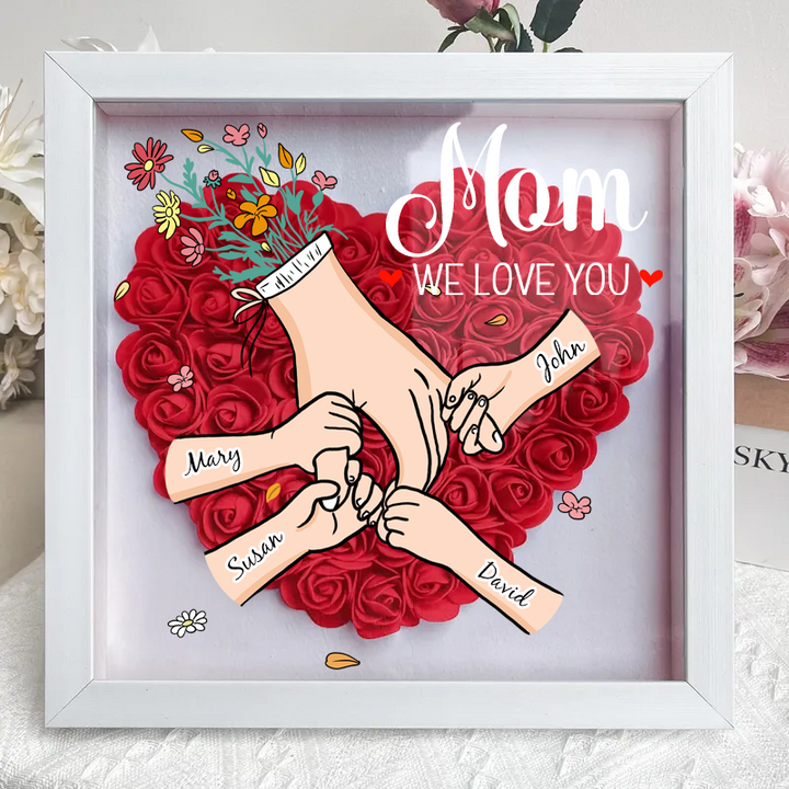 Vierkante schaduwdoos met gepersonaliseerde bloemen, familie interieur decoratie.