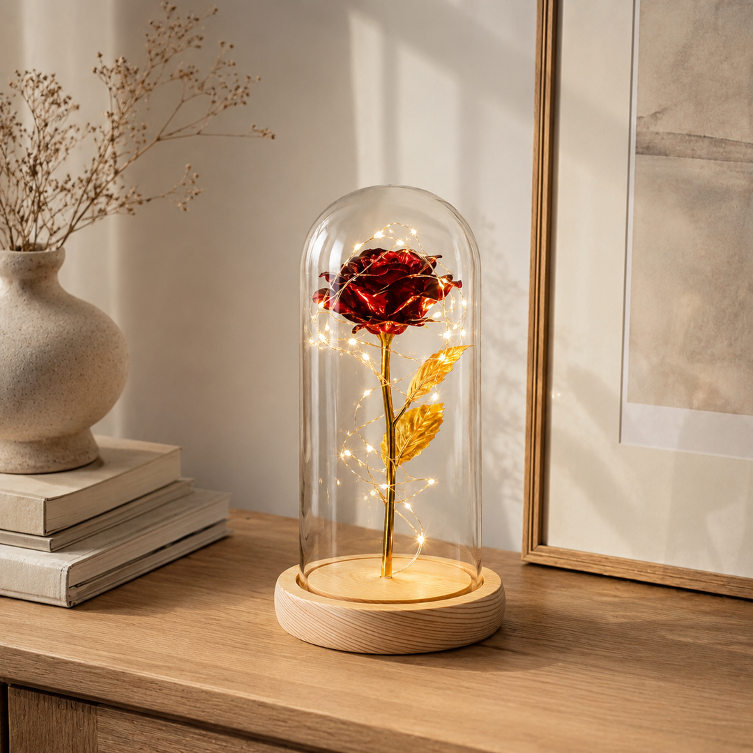 Close-up van de kunstbloem met goudfolie details
