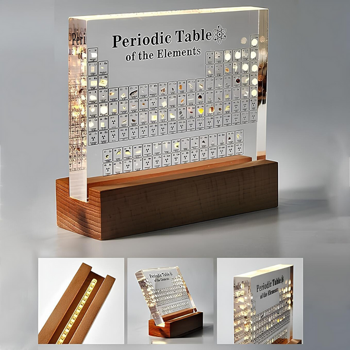 Acryl 3D periodieke tabel display met ingebouwde elementen & heldere LED verlichting; modern wetenschap decor.