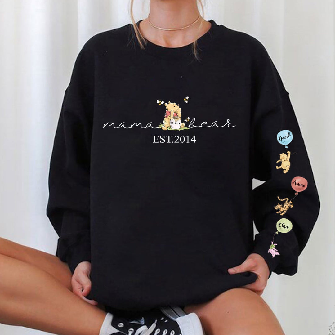 Unieke gepersonaliseerde damestrui met namen en beertjes, een liefdevol cadeau voor mama van haar kinderen.