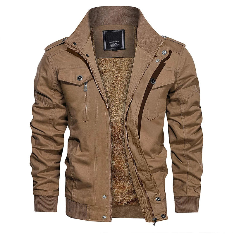 Khaki heren winter bomberjas met warme binnenvoering