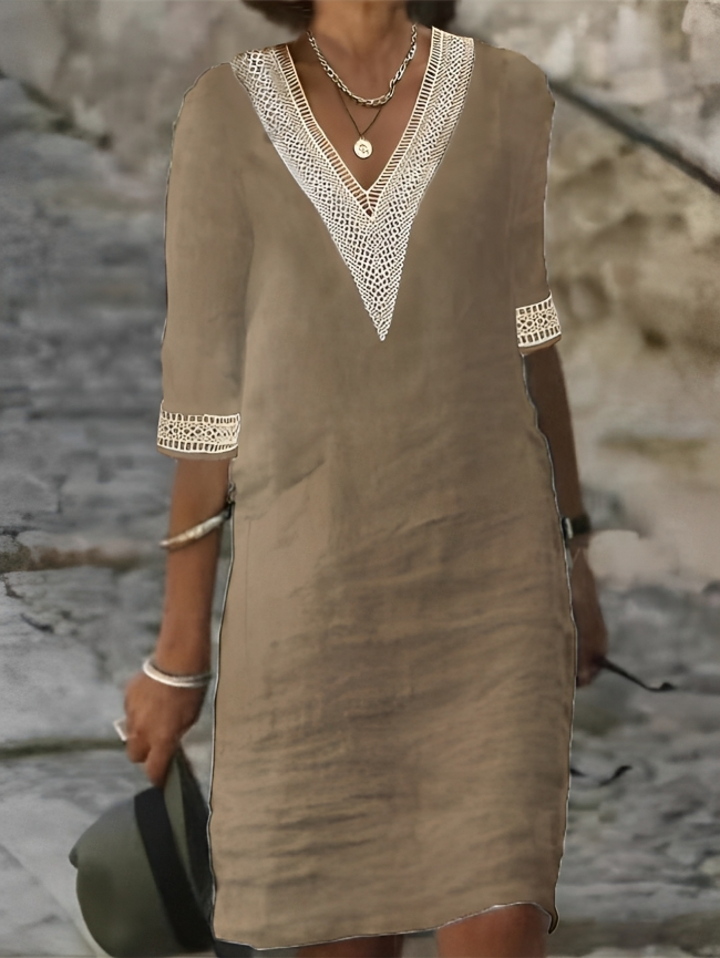 Veelzijdige linnen dames midi jurk, luchtig en comfortabel, ideaal voor zomerse casual of elegante looks.
