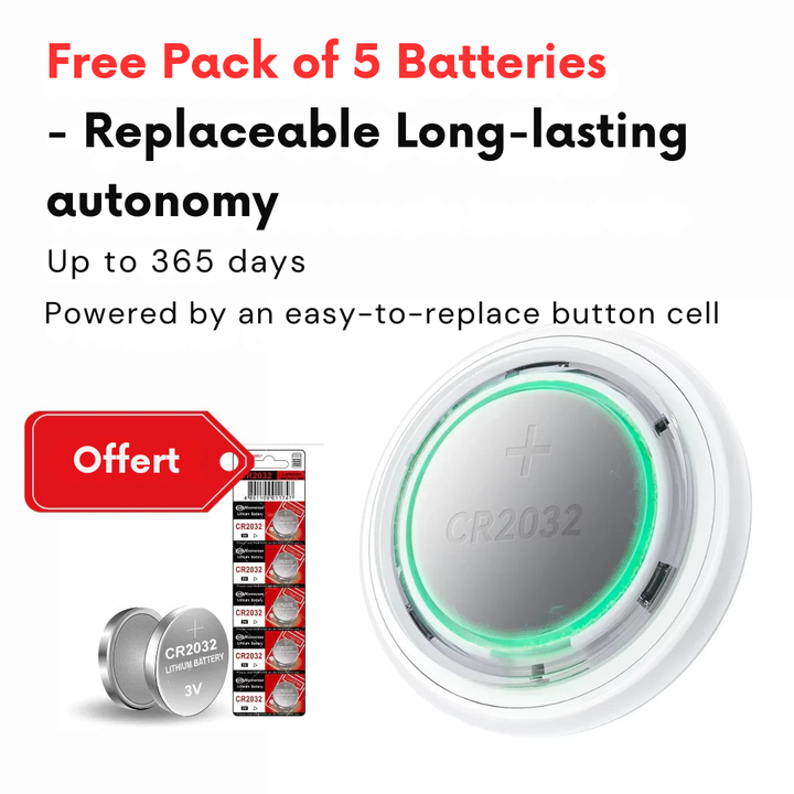 Meegeleverde CR2032 knoopcelbatterijen en het compacte apparaat