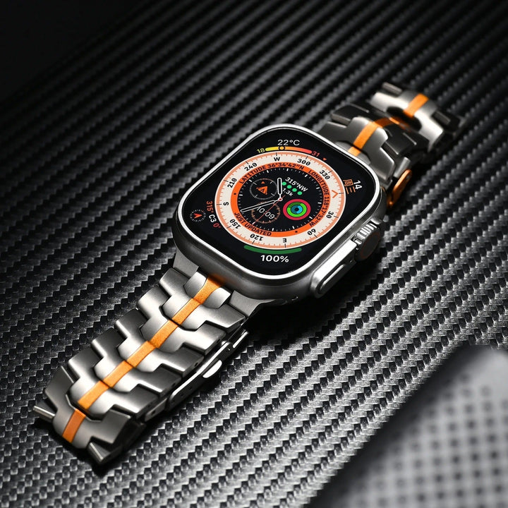 Unisex titanium smartwatch horlogeband dichtbij getoond voor details