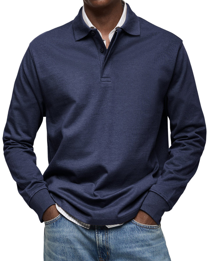 Marineblauwe heren polo met lange mouwen voor heren
