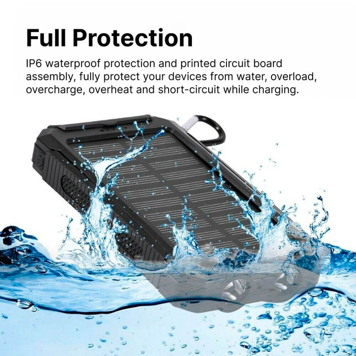 Robuuste 20000mAh solar powerbank die telefoons en tablets oplaadt, zelfs onderweg en zonder stopcontact.