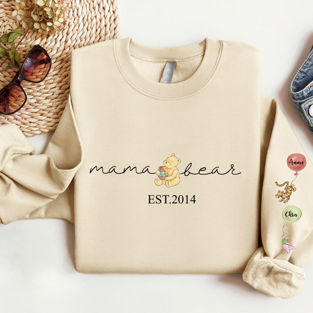 Comfortabele dames sweatshirt, gepersonaliseerd met kindernamen en beertjes; perfect voor casual look.