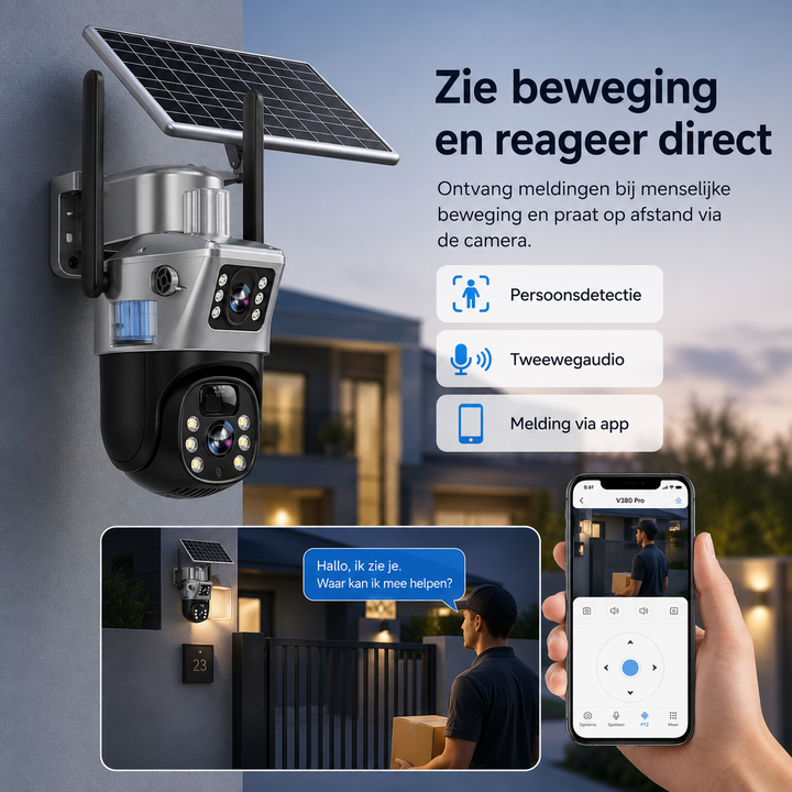 Solar beveiligingscamera met 360 graden rotatie en nachtzicht