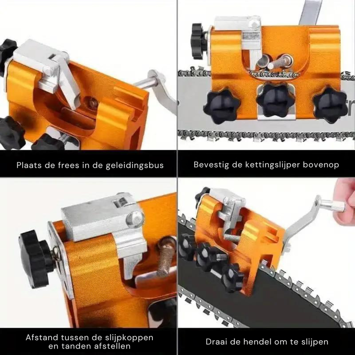 Close-up van de slijpkop van de universele kettingslijper voor gereedschap