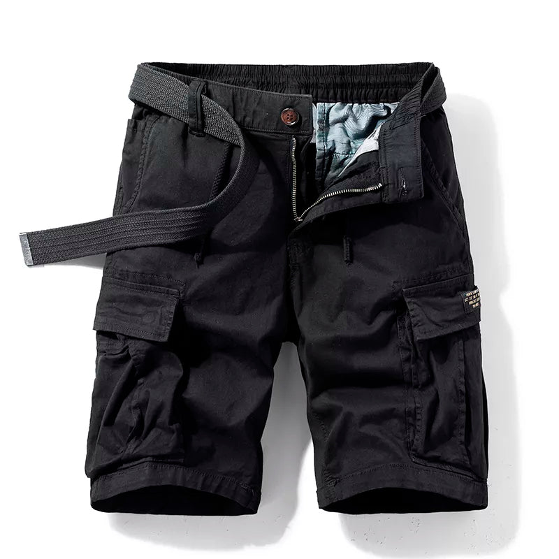 Detailopname van de knoop en ritssluiting van de veelzijdige heren cargoshort