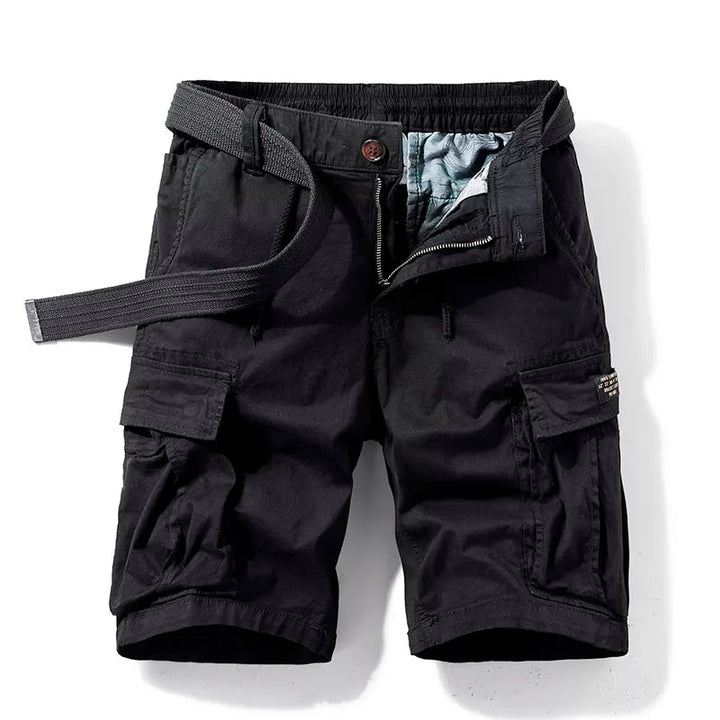 Detailopname van de knoop en ritssluiting van de veelzijdige heren cargoshort