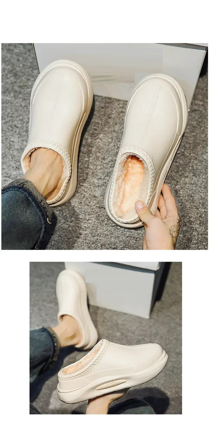 Grijze gevoerde tuinklompen voor heren, ideale waterdichte schoenen voor koude dagen