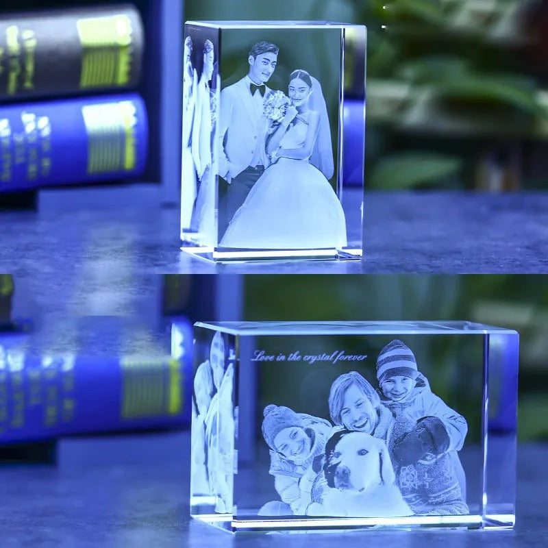 Gepersonaliseerd Kristallen Fotoblok | 2D & 3D Lasergravure Cadeau