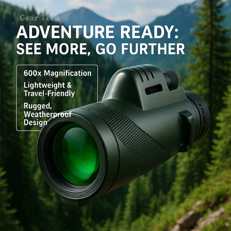 Avonturier observeert wilde dieren met de 600x Ultra-Zoom monoculaire en HD lens in de natuur.