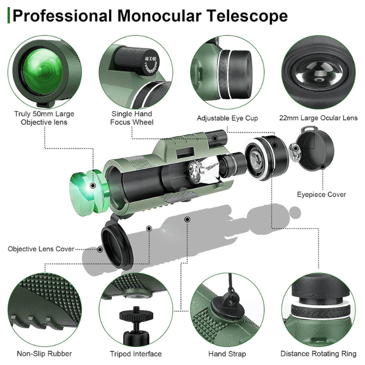 Complete set: 600x Ultra-Zoom monoculaire, klaar voor al uw wandelingen en outdoor ontdekkingen.