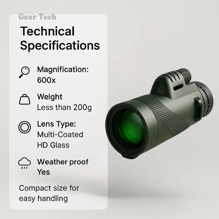 Lichtgewicht en compacte monoculaire, ideaal voor wandelen, reizen en gemakkelijke draagbaarheid.