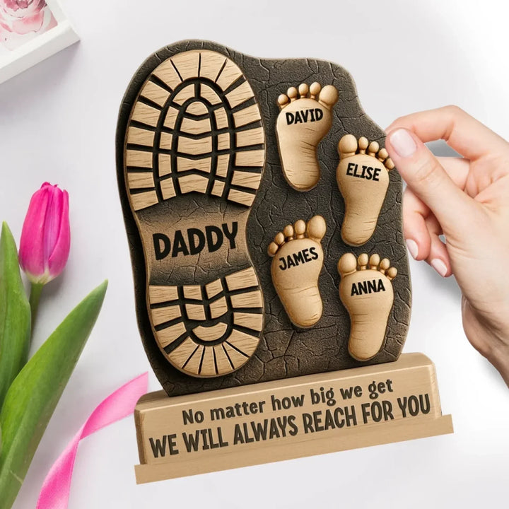 Decoratieve houten plaquette als familiegeschenk; een blijvende herinnering met gepersonaliseerde tekst voor vader.