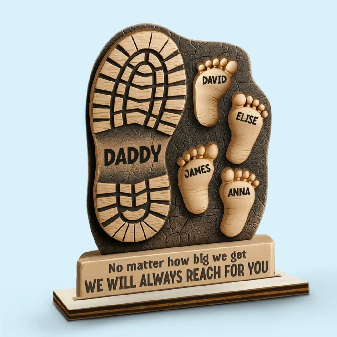 Gepersonaliseerde houten plaquette met gravure, ideaal als uniek cadeau voor vader of opa.