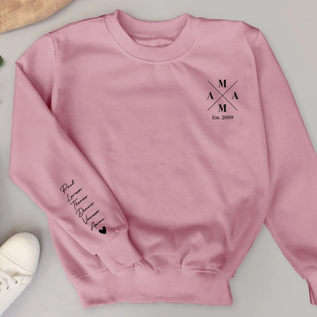 Comfortabele sweater voor dames in een lichte kleur met eigen namen op de mouw