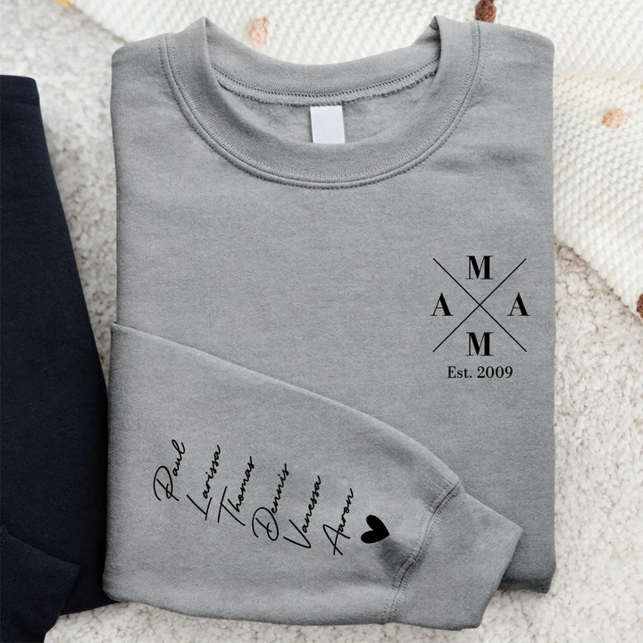 Gepersonaliseerde kleding voor moeders, een zachte sweater met familieliefde op de mouw