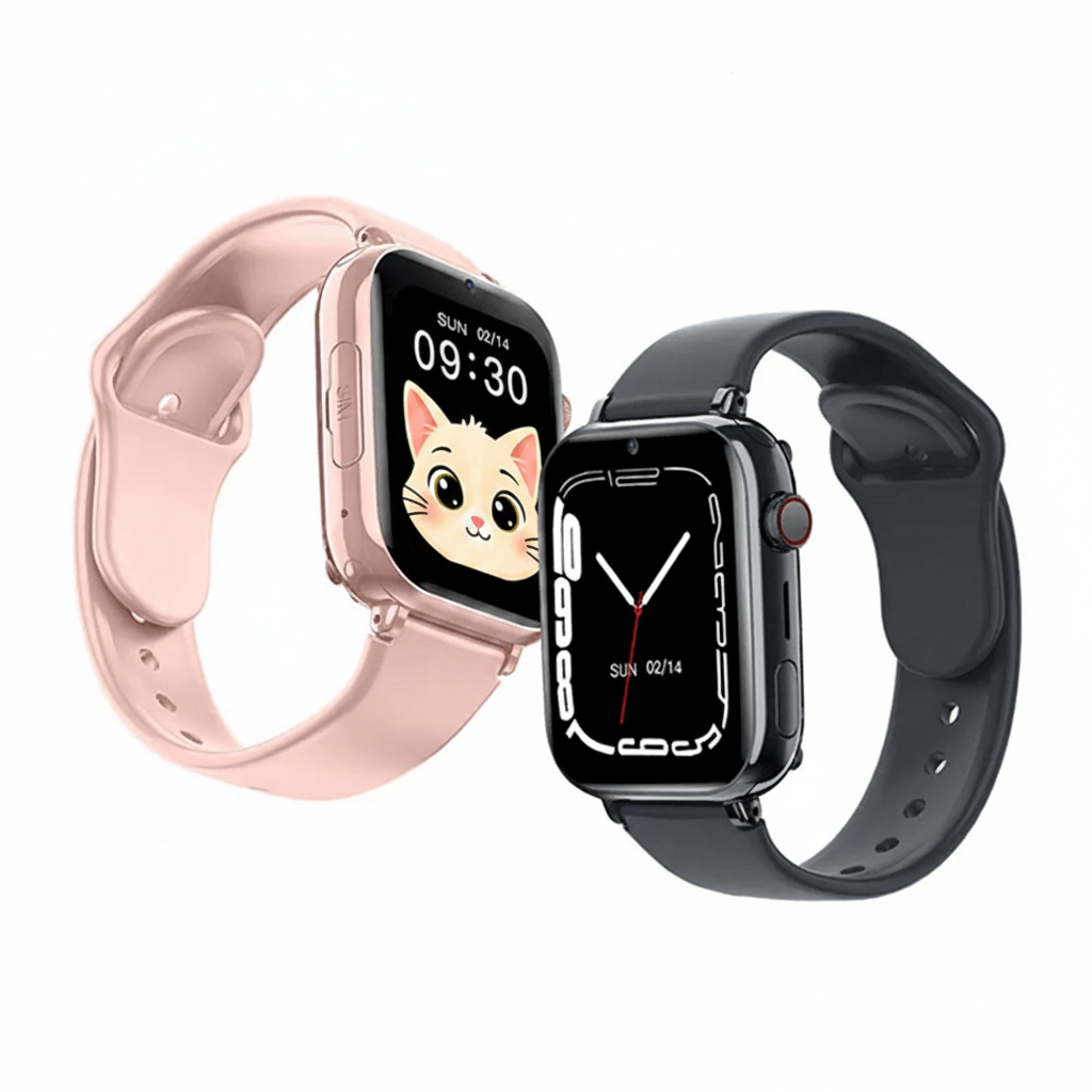 Roze en zwarte kinder smartwatch met touchscreen
