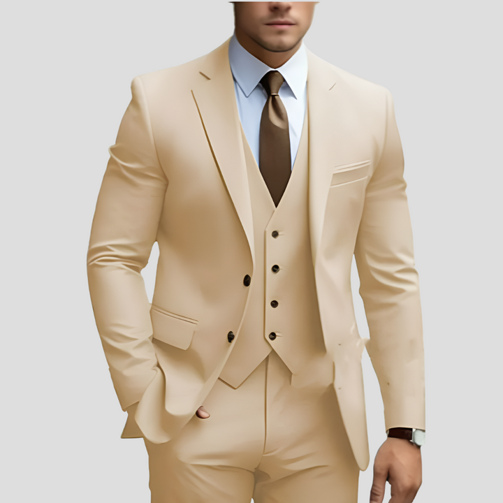 Stijlvol rood slimfitpak 3-delig voor heren. Perfecte feestkleding, formeel en opvallend. Inclusief colbert, gilet en pantalon.