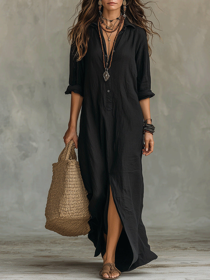 Dames maxi jurk in het zwart met luchtig boho ontwerp