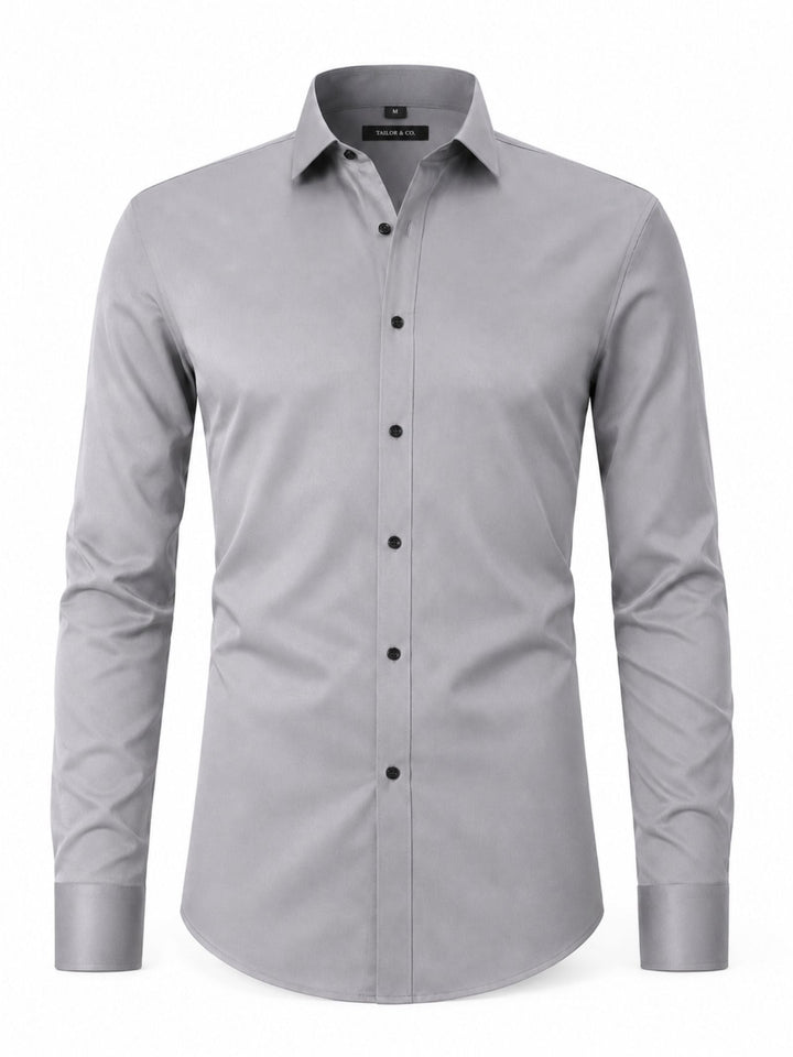 Wit stretch heren overhemd met lange mouwen, ultiem comfort en een moderne, slim fit pasvorm.