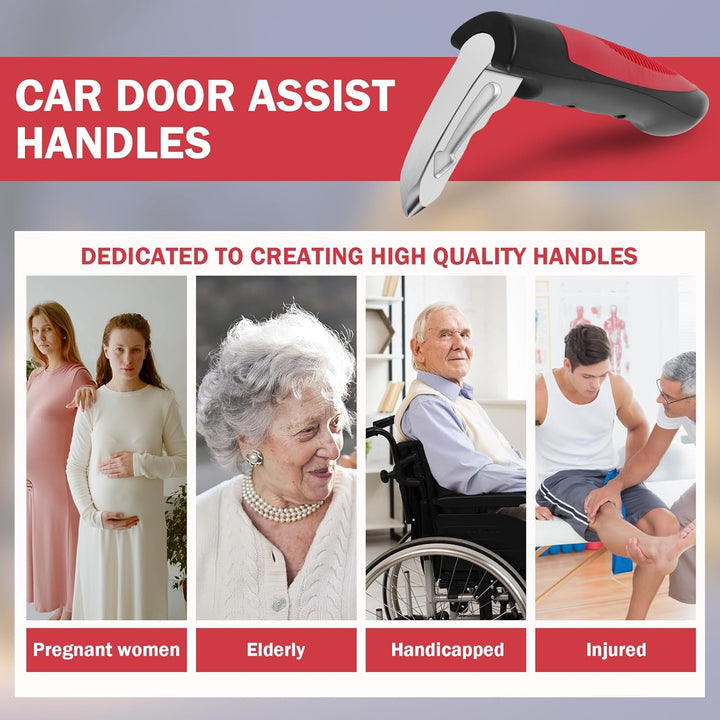 Illustratie van de ingebouwde veiligheidsgordelsnijder aan de auto handgreep.